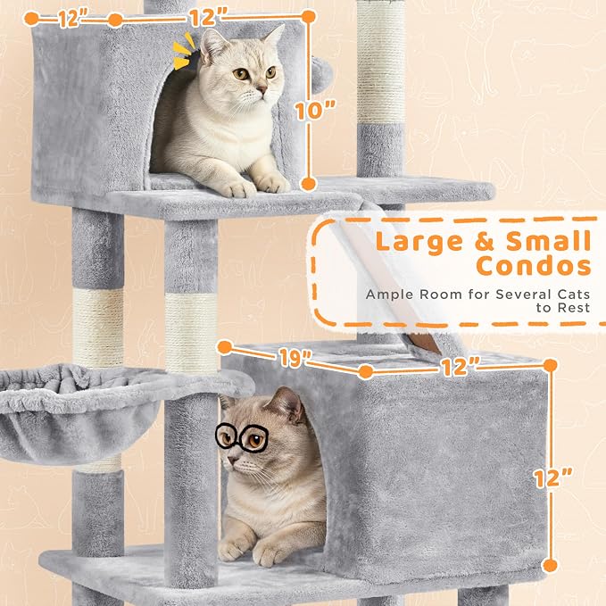 Yaheetech Cat Tree, 82.5in Large Tower w/Hammock, 2 Kitty-Ear Perches, 2 Cozy - Image 5