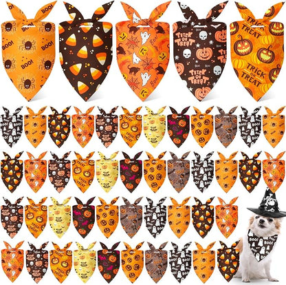 Weewooday 50 Pcs Halloween Dog Bandanas Bulk Pumpkin Ghost Bandanas by Weewooday