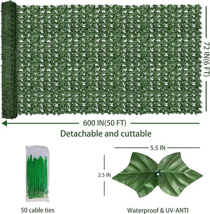 Artificial Fence Privacy Screen: 6FT x 50FT UV-Anti Faux Greenery Backdrop Ivy - Image 2