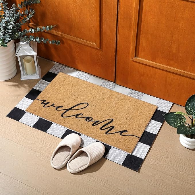 Tinideya 2 Pcs Door Mat Welcome Non Slip Coir Mats Floor Layering Doormats - Image 3