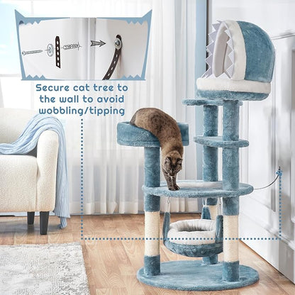Yaheetech 45.5in Ocean-Themed Cat Tree Multi-Level Cat Tower, Plush Pet - Image 8