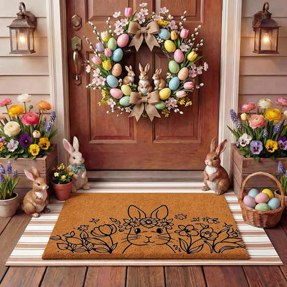 Tinideya 2 Pcs Easter Day Door Mat Welcome Outdoor Non Slip Coir Mats Flower by Tinideya