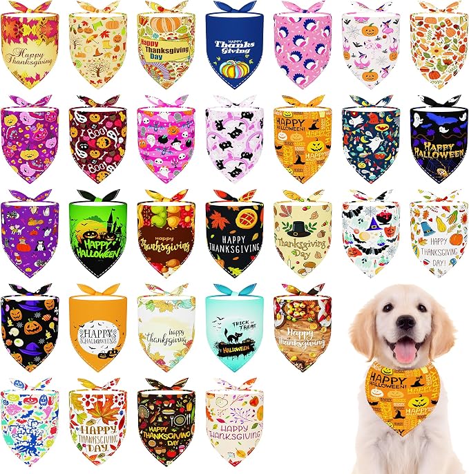 30 Pcs Halloween Thanksgiving Dog Bandanas Bulk Stitch Dog Bandanas by Bestwishforyou