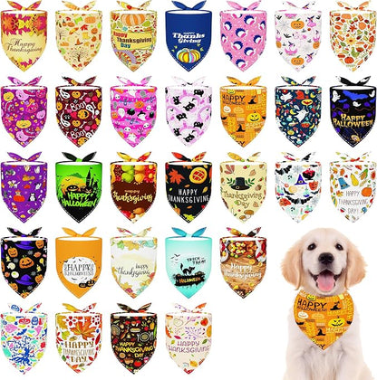 30 Pcs Halloween Thanksgiving Dog Bandanas Bulk Stitch Dog Bandanas by Bestwishforyou