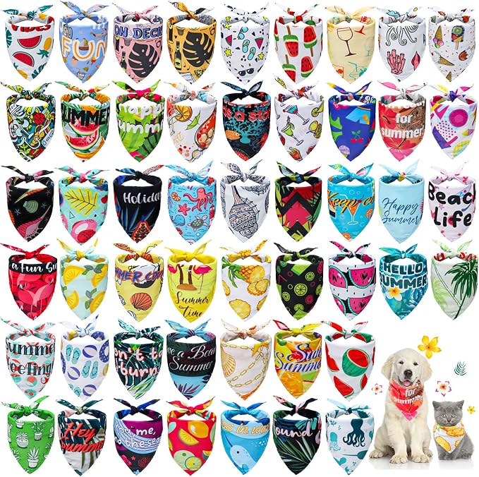 Chunful 50 Pcs Dog Bandanas Bulk Summer Flora Dog Bandanas Pet Triangle Scarf by Chunful