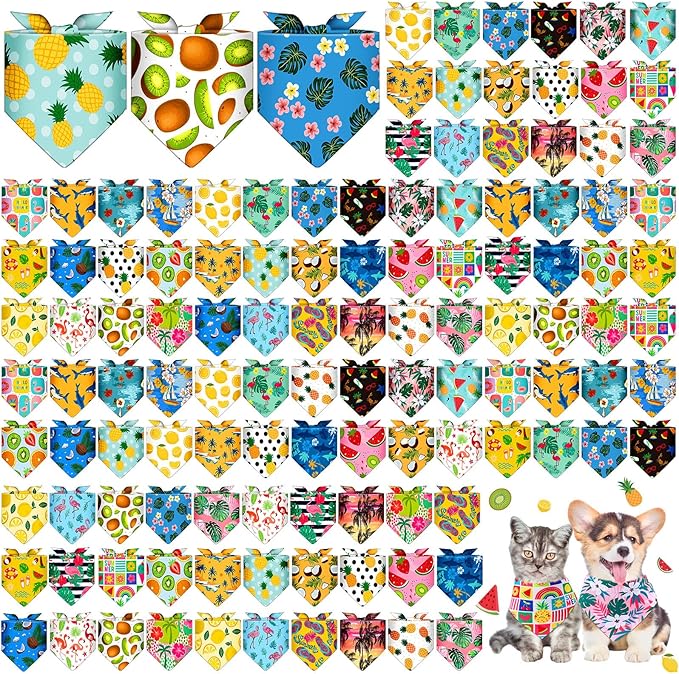 Sanwuta 120 Pcs Bandanas for Dogs Bulk Summer Triangle Dog Bandana Washable Pet by Sanwuta