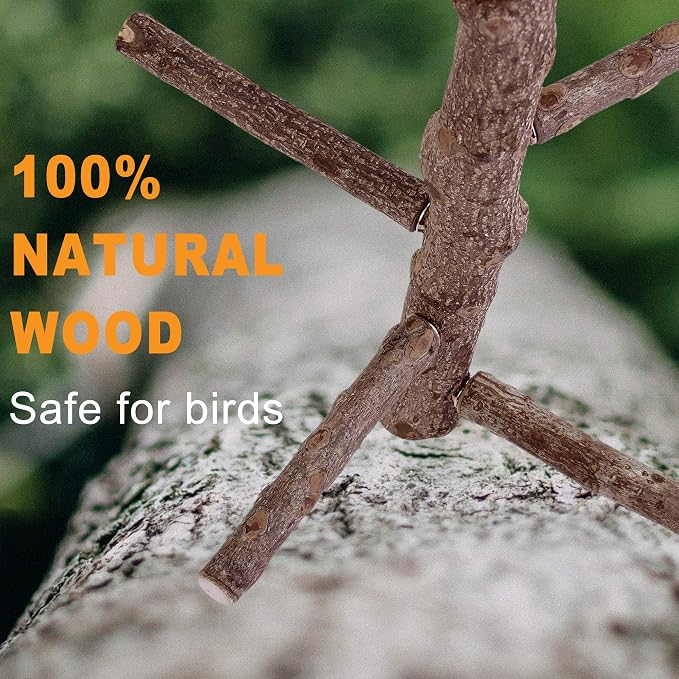 Bird Perch Stand Toy, Natural Wood Parrot Perch Bird Cage Branch Perch - Image 6
