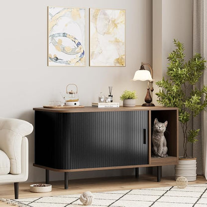 Cat Litter Box Enclosure with Cat Scratch Pad, Sliding Door, 37.4" Litter Box - Image 8
