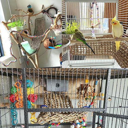 2Pcs Bird Seagrass Mat 20.5×8'' Natural Grass Woven Net Hammock Hanging on Cage - Image 3