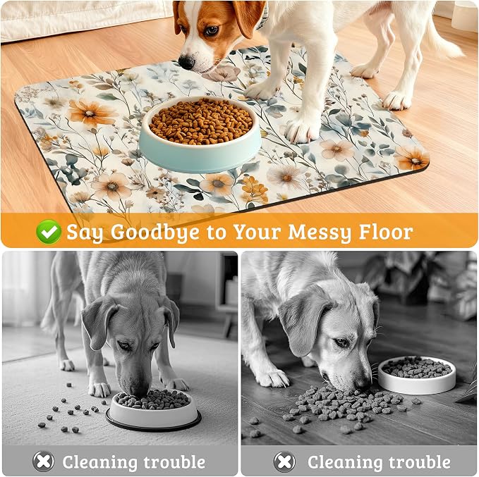 Vintage Flowers Dog Cat Food Mat, Herbs Absorbent Waterproof Placemat - Image 4