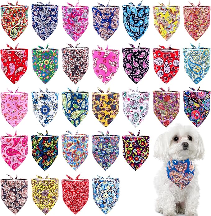 30 Pack Paisley Dog Bandanas for Small Dogs Stitch Bandanas Bulk Reversible by Bestwishforyou