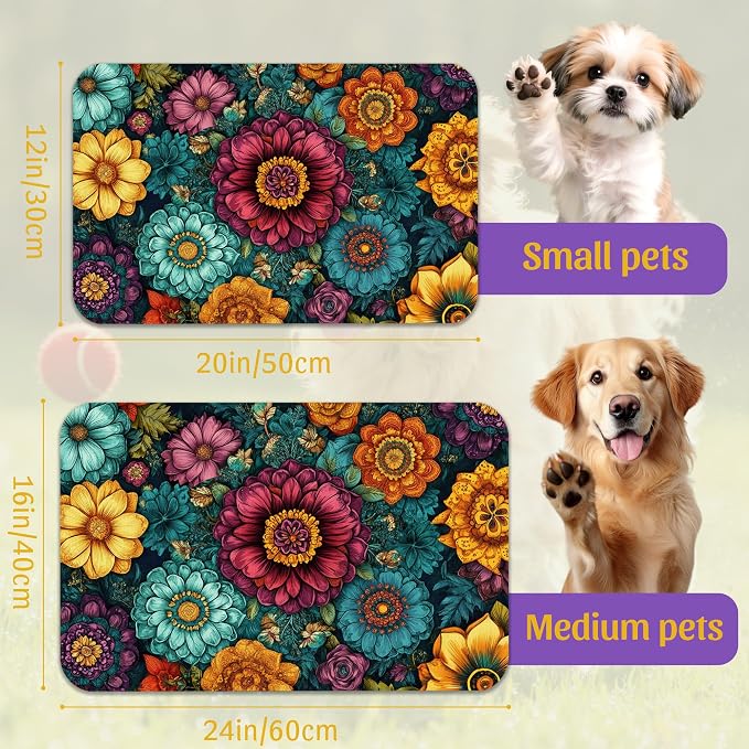 Vintage Floral Pet Feeding Mat, Fast-Dry Absorbent Dog and Cat Bowl Mat - Image 2