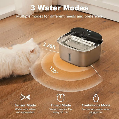 Wireless Cat Water Fountain Stainless Steel, 128oz/3.78L Cordless Automatic - Image 2