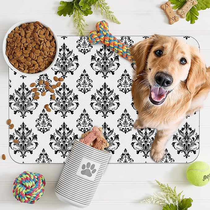 Vintage Damask Flower Dog Cat Food Mat, Non-Slip Dog Bowl Mats Floor Protector - Image 7
