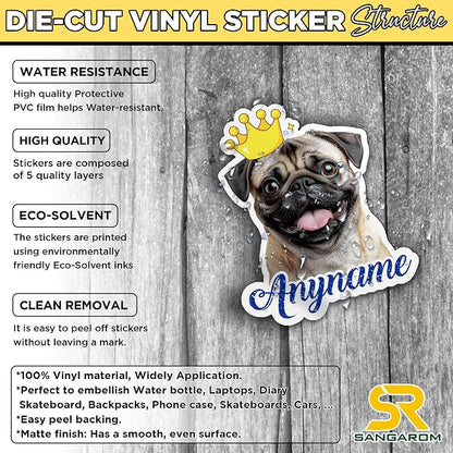 Custom Pet Name Sticker Personalized Text Face Photo Crown King Queen Animal - Image 4