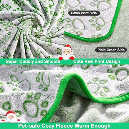 Green Soft Puppy Blanket, with Flannel Green Cute Paw Print, 24 * 32 inches - Image 3