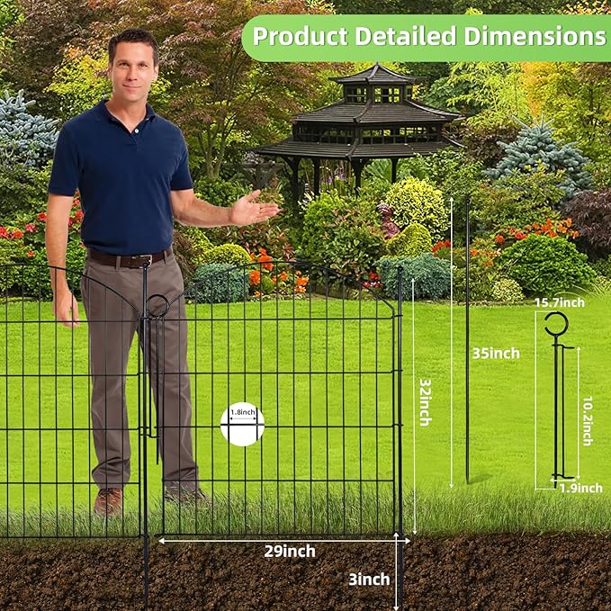 Decorative Garden Fence 32in x12ft, 5 Pack No Dig Fence Animal Barrier - Image 2