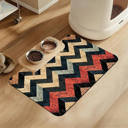 Vintage Plaid Pet Food Mat for Cats and Dogs–Christmas Stocking Absorbent Quick by LUTASER