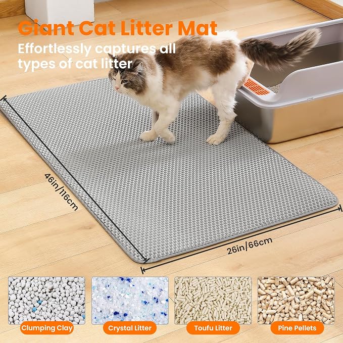 Jumbo Cat Litter Mat, 46x26 Inches Double Layer Honeycomb Litter Trapping Mat - Image 2