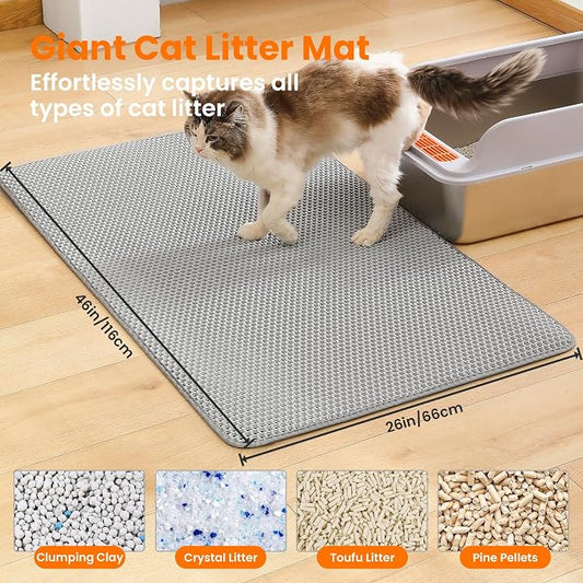 Jumbo Cat Litter Mat, 46x26 Inches Double Layer Honeycomb Litter Trapping Mat - Image 2