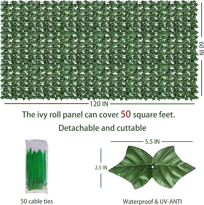 Artificial Ivy Privacy Fence Wall Screen, 60X120 in UV-Anti Faux Greenery - Image 2