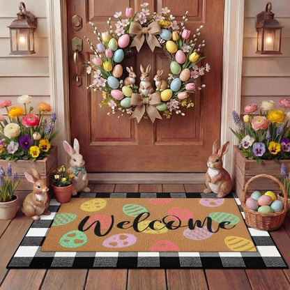 Tinideya 2 Pcs Easter Day Door Mat Eggs Welcome Non Slip Coir Mats Holiday by Tinideya