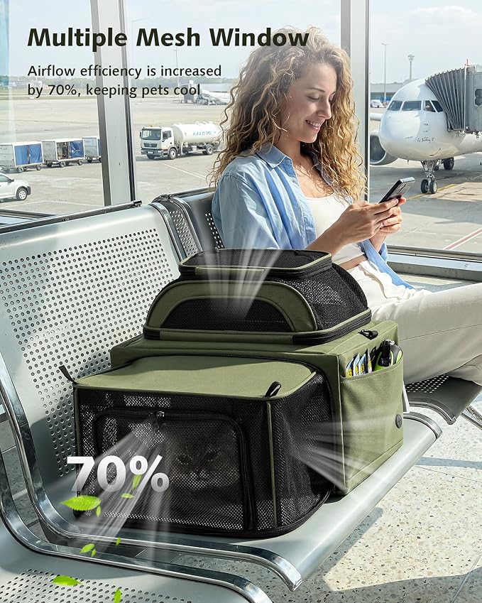 Pecute Top Side Expandable Pet Carrier Airline Approved Dog Cat Carrier - Image 6