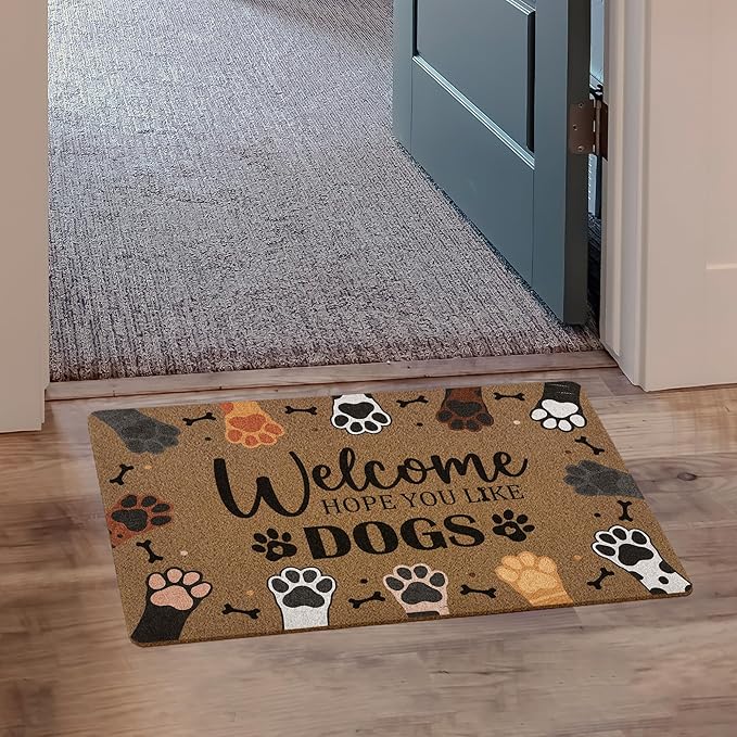 Welcome Hope You Like Dogs Door Mat, Cute Dog Paws Print Artificial Coir Front - Image 4