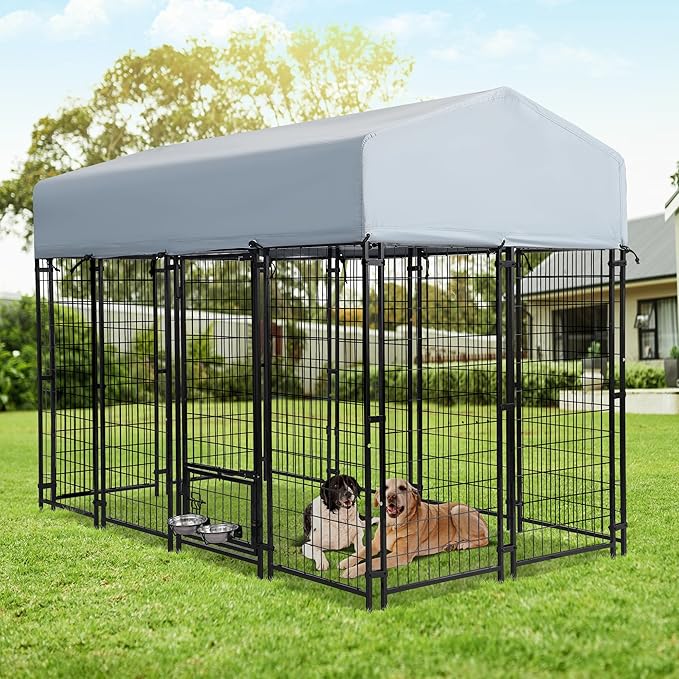 Grepatio Outdoor Dog Kennel for Large Dogs, Heavy Duty Welded Wire Steel Dog by Takesyoutohaveawonderfullife