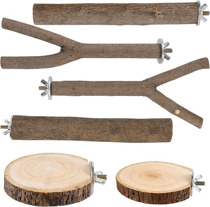 6 PCS Bird Perch Set, Natural Birch Wood Straight & Forked Perches by TreewollAlwaysontheWay
