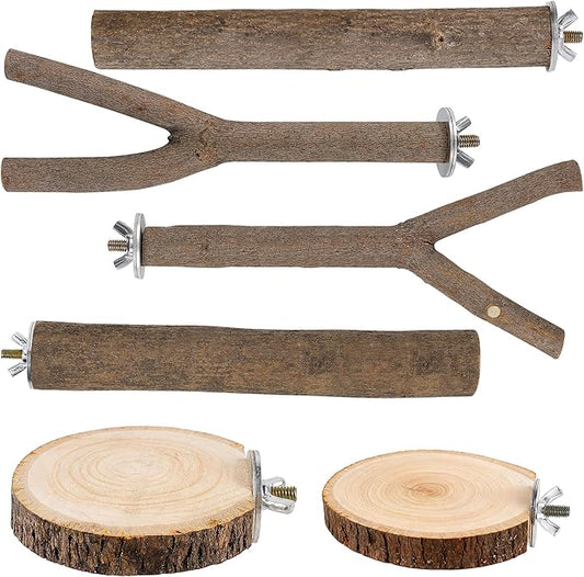 8 PCS Bird Perch Set, Natural Birch Wood Straight & Forked Perches by TreewollAlwaysontheWay