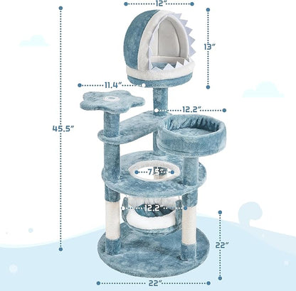 Yaheetech 45.5in Ocean-Themed Cat Tree Multi-Level Cat Tower, Plush Pet - Image 7