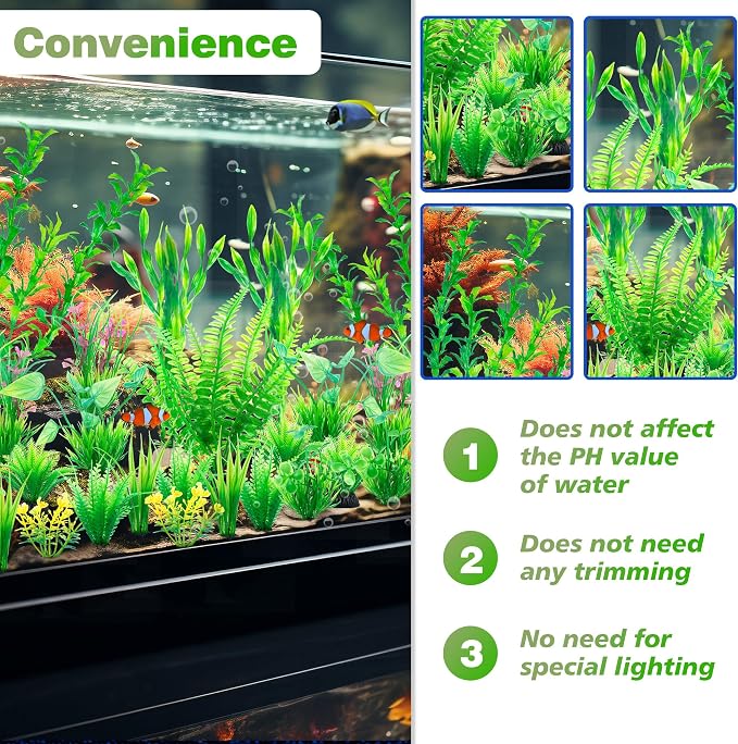 Ameliade Aquarium Artificial Green Plastic Plants Decorations 26 PCS Large Fish - Image 7