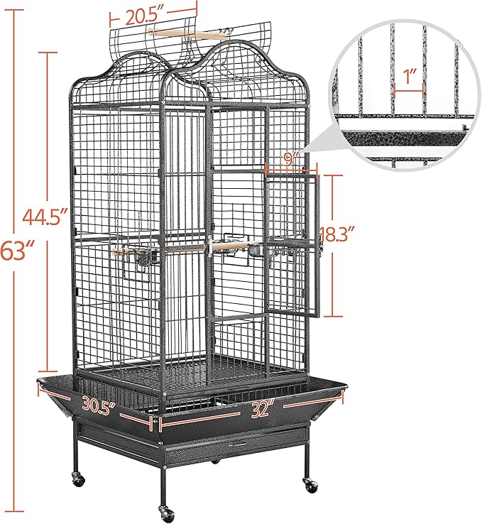 Yaheetech Extra Large Bird Cage 63'' Open Play Top Bird Cage - Image 2
