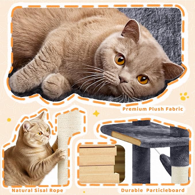 Yaheetech Cat Tree, 82.5in Large Tower w/Hammock, 2 Kitty-Ear Perches, 2 Cozy - Image 8