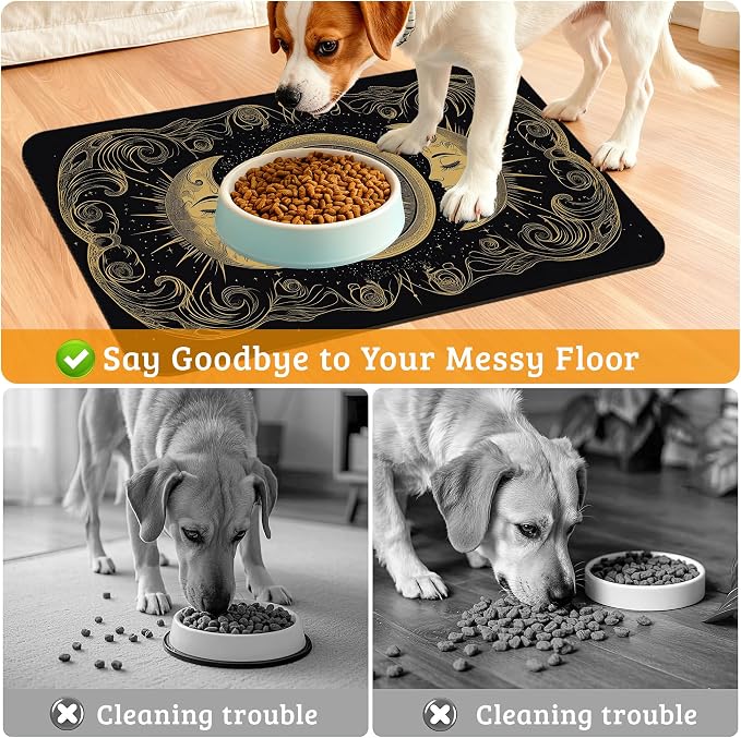 Dog Bowl Mat, Moon Sun Pet Feeding Mat - Image 4