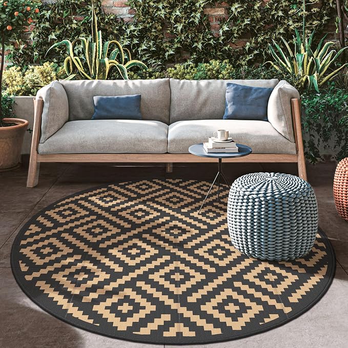 GENIMO 8' Round Outdoor Rug for Patios Clearance, Reversible Plastic Straw Rugs - Image 4