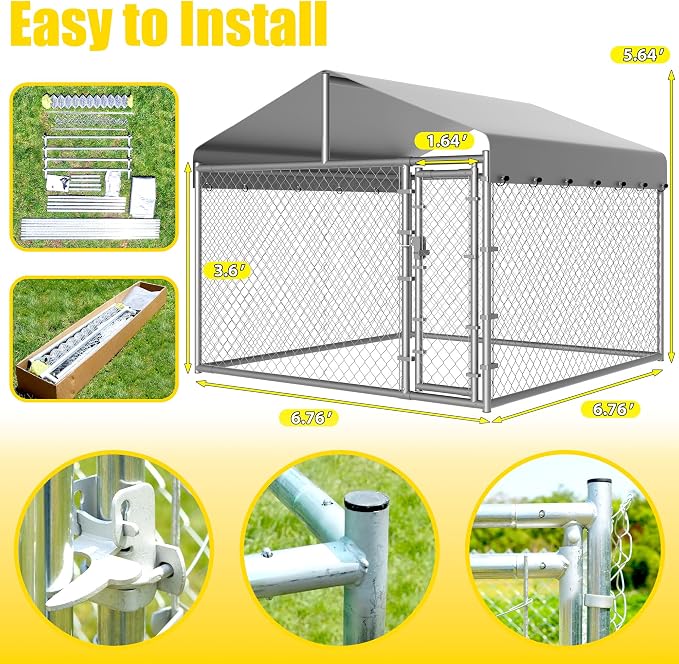 Dog Kennel Outside with Roof, Large Dog Run Enclosure, Outdoor Heavy Duty Pens - Image 4