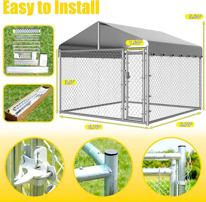 Dog Kennel Outside with Roof, Large Dog Run Enclosure, Outdoor Heavy Duty Pens - Image 4