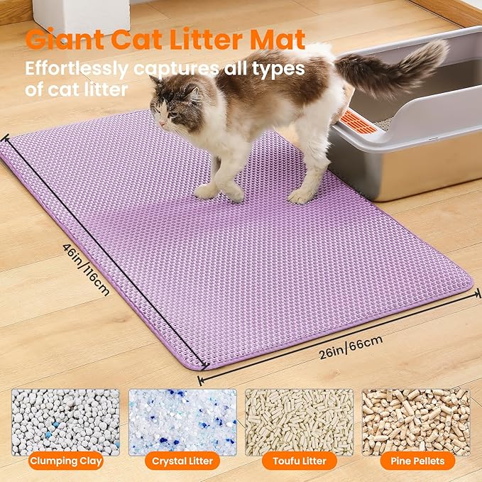 Jumbo Cat Litter Mat, 46x26 Inches Double Layer Honeycomb Litter Trapping Mat - Image 2