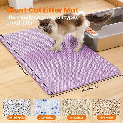 Jumbo Cat Litter Mat, 46x26 Inches Double Layer Honeycomb Litter Trapping Mat - Image 2