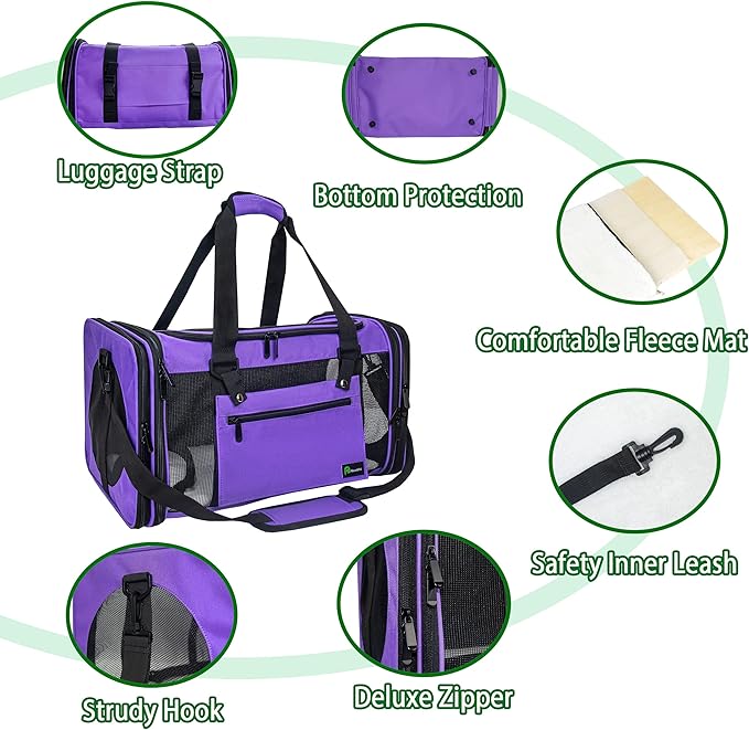 Soft-Sided Pet Carrier for Cats Small Dogs of 15 Lbs Medium Purple - Image 5