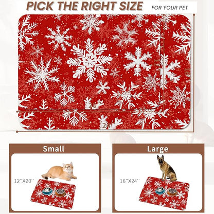 Christmas Dog Food Mat for Floors, Snowflake Absorbent Pet Food and Water Bowl - Image 2