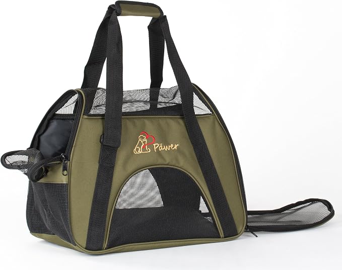 Pawer Soft-Sided Pet Carrier for Cat and Small Dog, Olive Color, Medium Size - Image 3