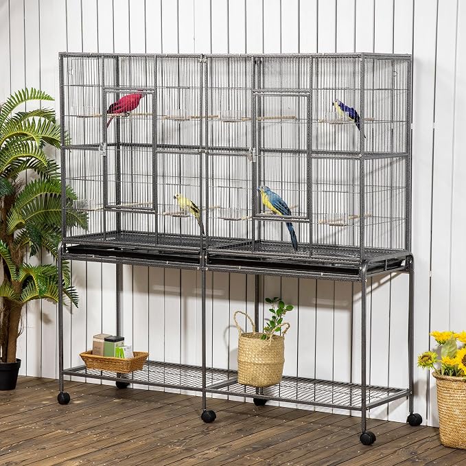 PawHut 65" Double Rolling Metal Bird Cage - Image 2