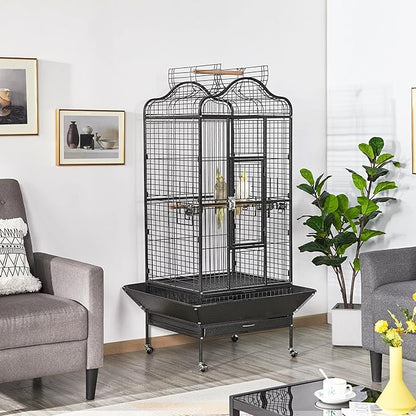 Yaheetech 63'' Bird Cage with Stand Wrought Iron Rolling Open Play Top Large - Image 3