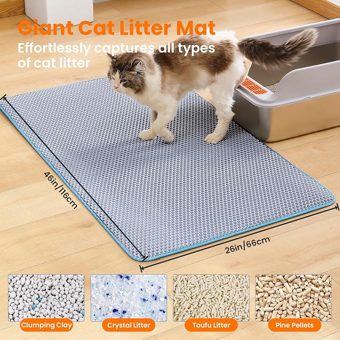 Jumbo Cat Litter Mat, 46x26 Inches Double Layer Honeycomb Litter Trapping Mat - Image 2