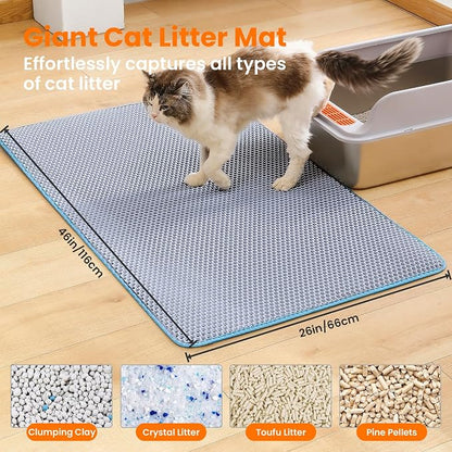 Jumbo Cat Litter Mat, 46x26 Inches Double Layer Honeycomb Litter Trapping Mat - Image 2