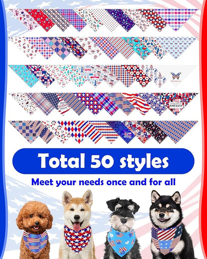 PET SHOW 50 Pack 4th of July Dog Bandanas Bulk Washable American Flag Dog - Image 3