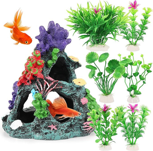 MyLifeUNIT Fish Tank Decorations, 7 Pieces Aquarium Plants Set by MyLifeUNIT